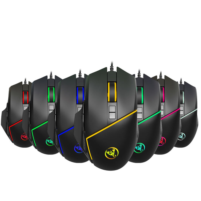 A876 wired mouse with colorful synchronized lighting, 6400dpi adjustable lighting, can turn off gaming mouse